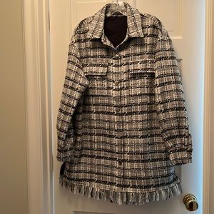 Retrofete Plaid Jacket with Silver Threads and Fringe Size M